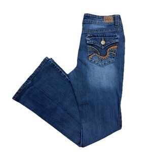 LEI Flare Jeans 7 R Mid Rise Sophia Hipster Y2K Mallcore Med Wash Button Pocket